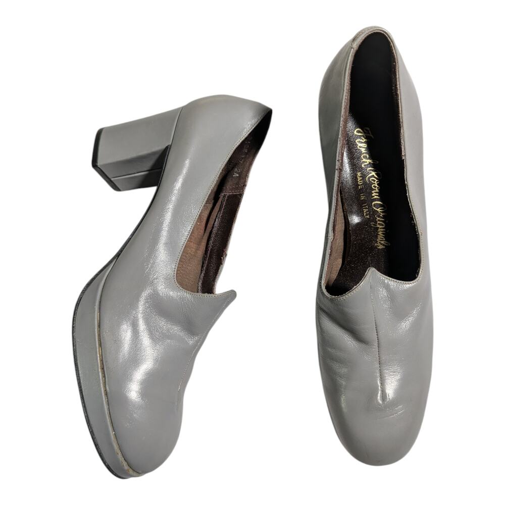 Vtg 1970s Chandler's French Room Originals Gray Leather Block Heel Loafers 7 AA